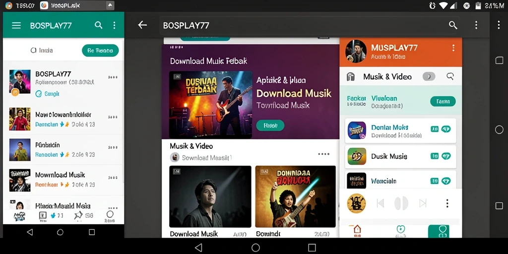 Tampilan antarmuka aplikasi BOSPLAY77 untuk Download Musik.