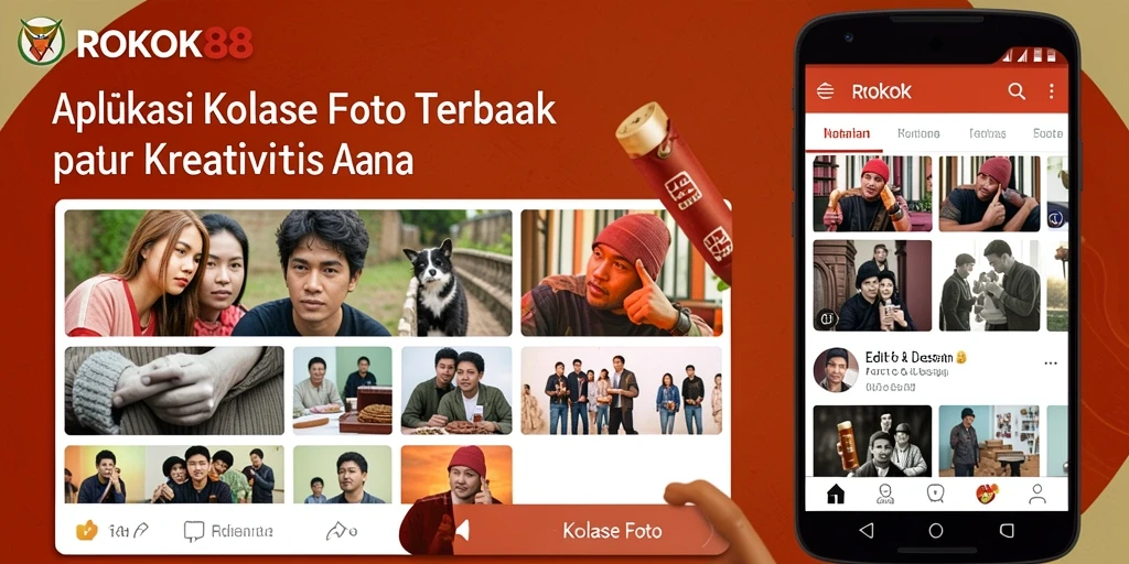 Antarmuka ROKOK88 menampilkan berbagai template kolase foto yang menarik.